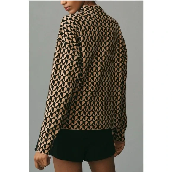 Anthropologie Maeve Geometric Mock Neck Sweater - Black and Tan - Picture 2 of 4